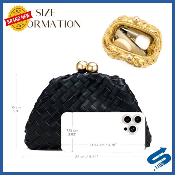 Faux Leather Woven Clutch with Detachable Chain Strap for Formal Events